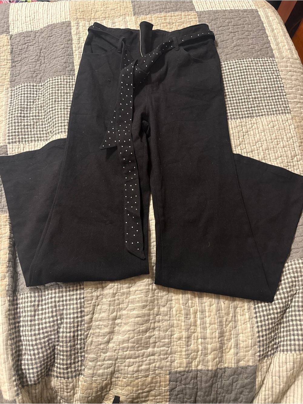 Flying Tomato Black Flare Jeans with Studded Tie